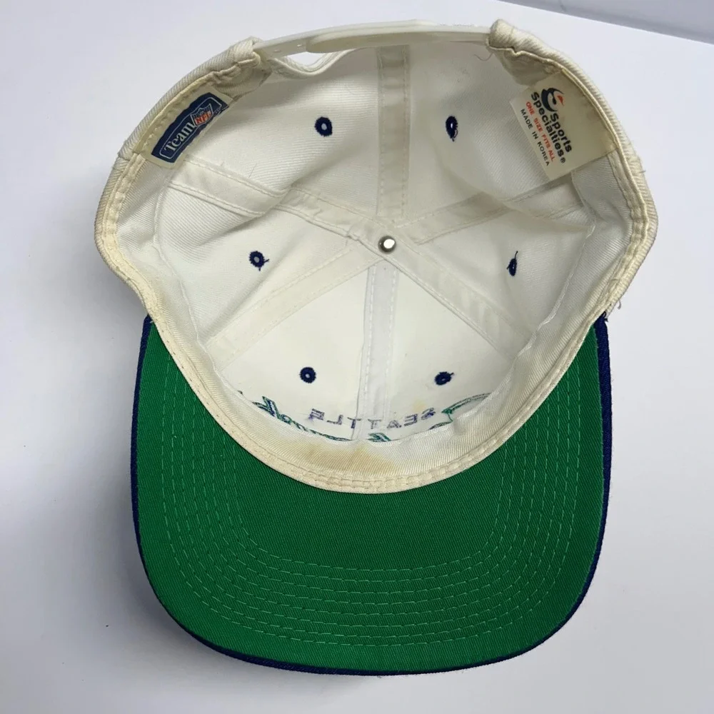 Sports Specialties Seattle Seahawks Hat White Blue Mens OSFM Vintage Script NFL